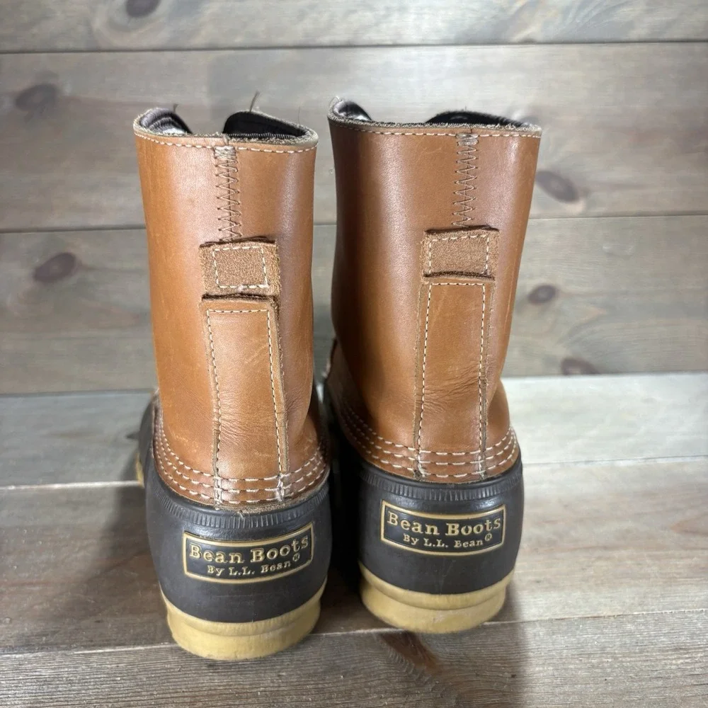 ll bean duck boots men size 10 shoes brown fleece lined winter waterproof boots